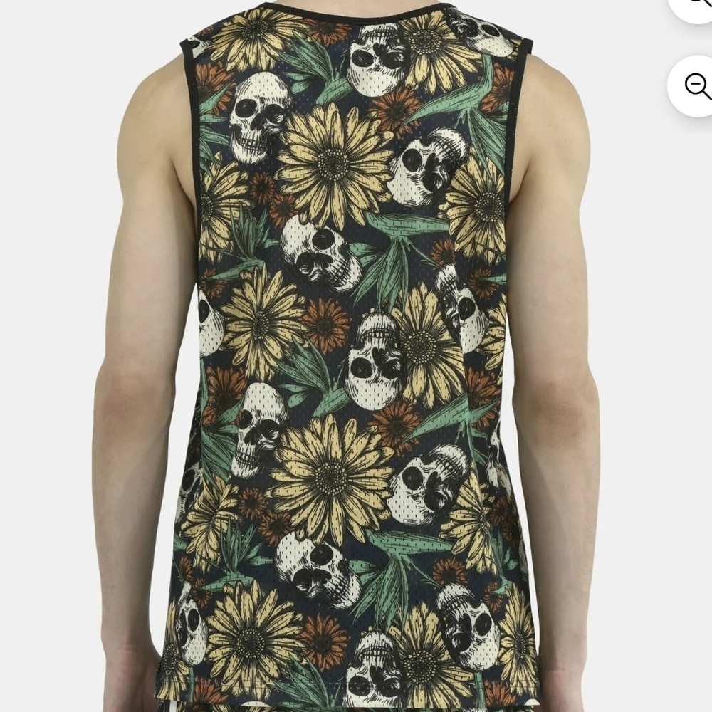 No Boundaries Skull and Floral Tank Top - Black, Green, Yellow - Picture 3 of 8
